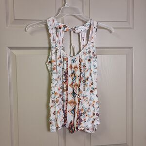 Coco + Jamison Womens Tank Top Small Sunflower Floral Tie Neckline Boho Flowy